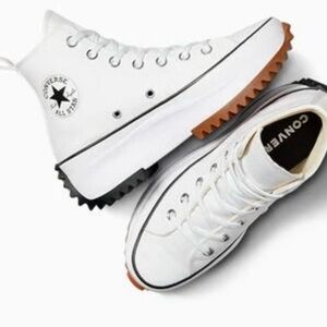 Converse White High-Tops with Black and Brown Soles